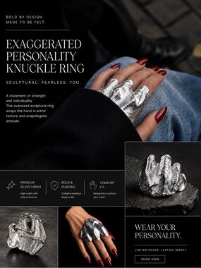 Exaggerated Personality Knuckle Ring in Silver